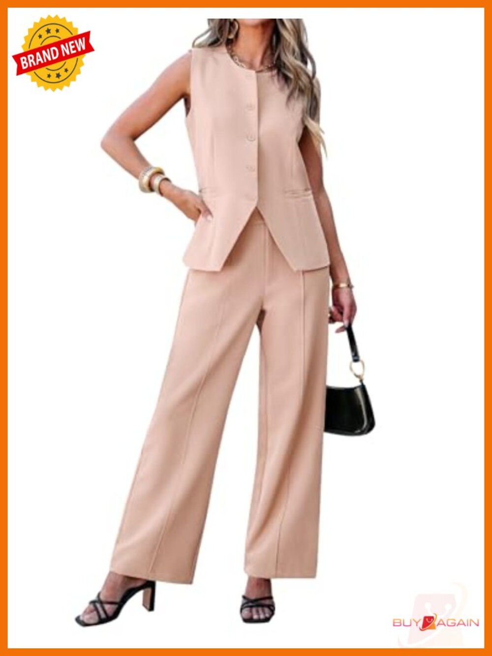 2 Piece Blazer Vest Wide Leg Pantsuit Set Sleeveless Office Work Outfit